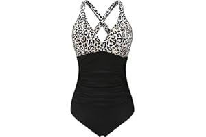 F FLYRONG Swimming Costume Women Ruched Tummy Control Swimwear V Neck One Piece Cross Strap swimsuit
