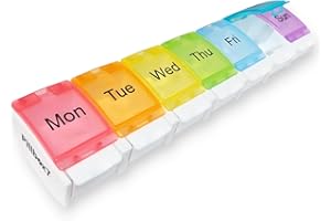 PILLBOX7 Weekly Pill Box 7 Day Monday - Sunday | Pill Boxes 7 Day 1 Times a Day, Pill Organiser Premium Quality, Tablet Organiser Spring Open Design for Your Pills, Vitamins, Medicine Organiser