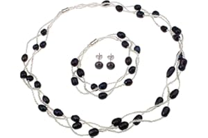 TREASURE BAY TreasureBay Natural Freshwater Pearl Necklace Bracelet and Earrings Pearl Jewellery Set