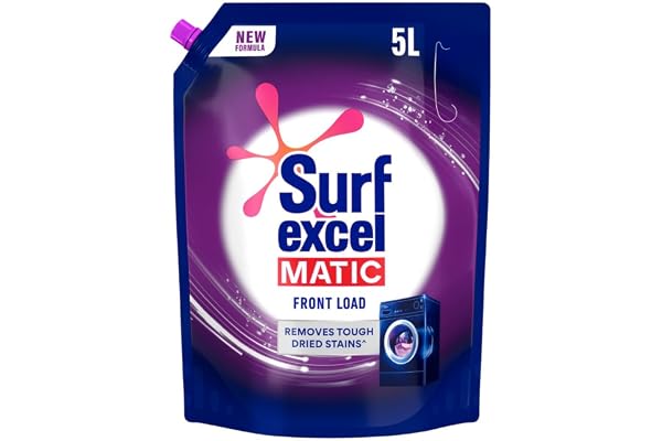 Surf Excel Matic Front Load Liquid Detergent 5L Refill Pouch, Specially designed to remove Tough Dried Stains, 1st time in Washing Machine