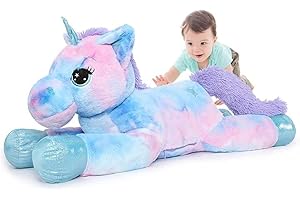 MorisMos Large Unicorn Plush Toy XXL 80 cm Lilac Soft Giant Unicorn Stuffed Toy Gifts Girls Birthday Christmas