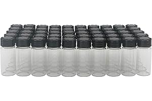 Pxyelec Pack of 50-10ml Clear Glass Bottles Screw Cap Empty Bottles Sample Black Plastic Cap