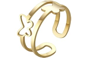 kkjoy Anello di Farfalle e Fiori a Cinque Petali in Acciaio Inossidabile Anelli Aperti Regolabili per Donne Ragazze