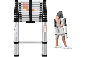 BOWOSE 3.2M Telescopic Multi Purpose Ladder Portable Aluminium 10.5 Ft Light Weight Extendable Attic Ladder Max 150KG Load for Outdoor Indoor Home Loft Office, UK Stock