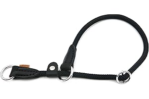 Aiminto Braided Round Martingale Dog Collar, Training Collar with Slidable Stop Ring and Adjustable Stopper - Ideal for Medium Dogs (M(1/3") - 18" Long, Black)