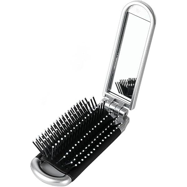 OIGWBPH Mini Reise-Haarbürste – Klappbar Mit Spiegel, Aus ABS & Nylon, Für Handtasche & Reise