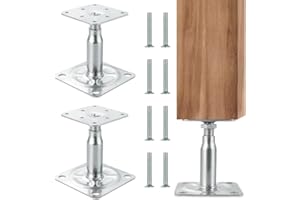 RUIOOMEEP Lot de 4 supports de poteau réglables en hauteur, supports de poteau galvanisés, galvanisés, avec 16 vis, supports de poteau réglables pour bétonner, pieds de support pour abris (2p 145-185mm)