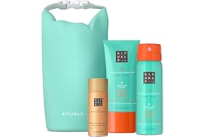 ‎RITUALS Rituals The Ritual of Karma | Sommertrio | Gesichtssonnenschutz mit LSF 30, Sonnenschutzspray mit LSF 30 und schimmerndes Körperöl | Geschenkset mit Lotus und weißem Tee