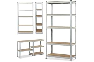 ROYALSWILL Scaffalatura in metallo, 200 x 100 x 50 cm, con 5 ripiani in MDF, portata fino a 875 kg, zincato