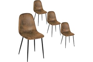 FurnitureR Juego de 4 sillas de comedor de ante sintético escandinavo vintage para comedor, cocina, sala de estar, patas negras, marrón