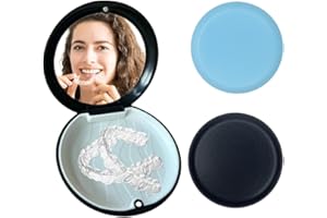 XYTAHDM 2 Pezzi Scatola per apparecchi ortodontici,con specchio,porta apparecchio denti,scatola di immagazzinaggio per dentiera, custodia per allineatore, custodia apparecchio denti,Nero+Blu
