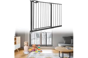 YUENFONG Türschutzgitter Treppenschutzgitter ohne Bohren, 105-115 cm breit Treppengitter Baby Auto-Close Türgitter für Kinder, 180° Zweiwegeöffnung, Schwarz