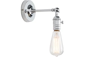 Phansthy Industrial Wall Light with Switch Adjustable Arm Vintage Loft Wall Lamp Indoor Sconce Lighting Fixtures E27 Socket (Chrome)