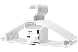 KEPLIN Zajmujące miejsce białe plastikowe wieszaki na płaszcze, 20 sztuk, wytrzymałe, obrotowe wieszaki na ubrania, płaszcze, sukienki, koszulę, kurtki, spodnie, antypoślizgowe wieszaki na płaszcze z