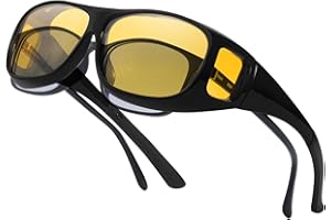 SIPHEW Night Driving Over Glasses, Anti Glare Night Vision Fit Over Glasses, Yellow Polarised Headlight Glasses for Men & Women