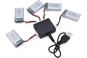 Tosiicop 3.7V 400Mah Lipo Battery - 5Pcs Drone Batteries with 5in1 USB Charger for Syma Q11 H99W H31 H6C H98 TR-C385 TR-P51 TR-F22 Quadcopter Parts Drones Battery Rechargeable AT-96 (5PCS 3.7V 400mAh)