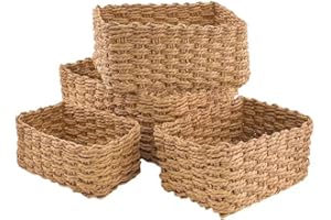 Neuytiky 4er Set Aufbewahrungskorb Geflochten,Korb AufbewahrungStapelbare, Papierseil Braided Storage Basket,Korb Geflochten Wickeltisch für Wohnzimmer Küchen Kinderzimmer Bad