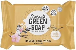 Marcel's Green Soap Higieniczne chusteczki nawilżane do rąk, opakowanie 15 sztuk, wanilia i kwiat wiśni, na bazie roślin, przyjazne dla środowiska