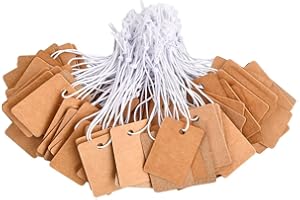 Fezf Etiquetas Colgantes De 200 Piezas, 22 x 35mm 100 Piezas, 15 x 25mm 100 Piezas, Etiquetas De Precio De Papel Kraft Marrón, Etiquetas Colgantes De Precio Con Cuerda, Para Exhibición De Joyas