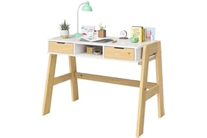 ‎BELLABINO Bellabino Campo Kinderschreibtisch höhenverstellbar 56-75 cm – Schreibtisch Kinder ab 6 Jahren mit 2 Schubladen – Schülerschreibtisch mit viel Stauraum aus Massivholz Kiefer in Weiß