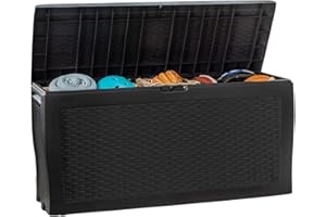 ‎KOLL LIVING GARDEN Koll Living Gartenbox mit 270 Liter Fassungsvermögen - wetterfester Stauraum, der Inhalt bleibt trocken und Wird belüftet - Moderne Flechtoptik - mit Griffen und Rollen (Graphit)
