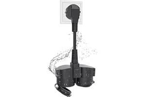 HITRENDS Doppelstecker für Steckdose, Verlängerungskabel Außen Schutzkontakt mit 2 AC Steckdosen, 2 Fach Verteil Schuko Splitter 5 cm, Kurze Kabel, IP44 Wasserdicht, 3 * 1.5 mm², 16A/250V, Schwarz