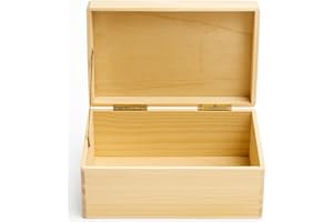 khevga Scatola di legno con coperchio, 30 x 20 x 14 cm, scatola di legno non verniciata, grande, per riporre giocattoli, foto e documenti