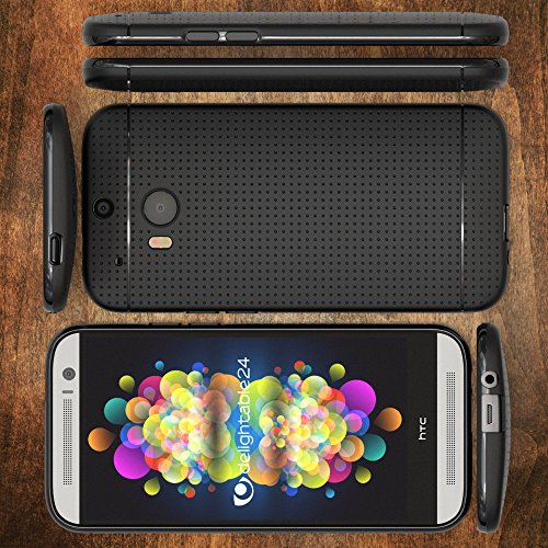 HTC M8 M8S Funda Carcasa de NALIA  Protectora Movil TPU Silicona Fina Bumper Estuche con Puntos  Goma Gel Cubierta Cobertura Delgado Dot Cover Smartphone Case para Telefono HTC M8S M8 - Negro