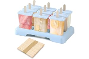 BLUFOREST Ice Lolly Moulds 9 Popsicle Moulds with Base and Stickers, Reusable Ice Cream Moulds,Lolly Moulds with Sticks Ideal for Juice Puree Fruit