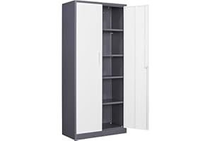 Sightlife Métallique, Armoires de Bureau, Meuble de Rangement Bureau, Armoire à Outils, Étagères Réglables, en Acier, Placard, Doubles Portes, Serrure pour Garage 170 x 78 x 39 cm Gris