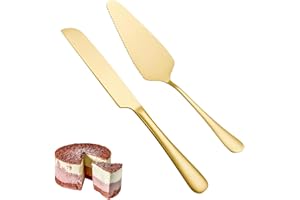 GIUSOBG Taglia Torta 2 Pezzi Coltelli e Spatole 22.5cm Paletta Torta 23.2cm Coltello Paletta per Glassa Taglia, per la Preparazione di Dolci Fatti in Casa, Feste (Oro)