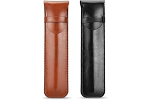 skytowards 2 PCS Étui à Stylo en Cuir PU Fait à La Main, Pochette de Protection de Stylo Vintage Porte-Stylo en Cuir Couverture Souple pour Apple Crayon, Stylo à Bille, Stylet Tactile（Noir et Marron）