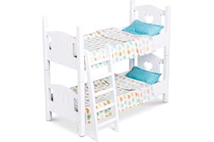 Melissa & Doug Mine to Love Wooden Play Bunk Bed for Dolls, Stuffed Animals - White (2 Beds, 17.4”H x 9.1”W x 20.7”L Assembled and Stacked)