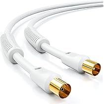 Câble Antenne Coaxial TV 1,25 M – Double Blindage – Fiche Droite IEC – Pour TV Numérique, Satellite, Récepteur – Compatible Full HD