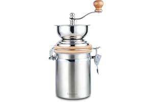 Easyworkz Moulin à café manuel - Réglages réglables, bidon hermétique - Outil de moulin à grains de café pour la cuisine, moulin à café à manivelle