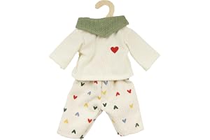 Heless 2516 – Dockkläder "Heart Confetti", 3-delat set med kordbyxor, T-shirt och duk, för dockor och gosedjur i storlek 35–4