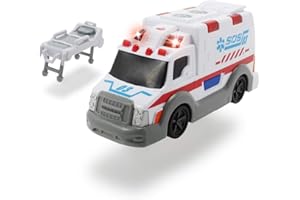 DICKIE TOYS DICKIE 203302004 Toys karetka ratunkowa, samochód zabawkowy z uchwytem, otwierana klapa, światło i dźwięk, w zestawie baterie, 15 cm, od 3 lat, kolor biały