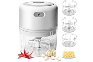 SPORWAY Cortador de cebolla, cortador eléctrico de verduras: picadora de cebolla, prensa de ajos, mini picadora recargable por USB, para carne, cebolla, ajo (2 x 250 ml y 100 ml)