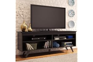 Madesa TV Stand Entertainment Center with 4 Shelves and Cable Management for 55, 65 Inch TV Media Storage Gaming Media Console Living Room and Bedroom Wooden Television - Black