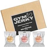 Gym Jerky Pork Mixed Flavours | 1kg (25x40g) | 48% Protein, max 3,4% Fett | Deutsches Premium Trockenfleisch