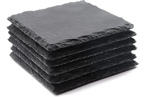 ‎VIBRATITE VIBRATITE 6 Stück Schiefer Untersetzer, 10,2 cm Schwarzer Schieferstein Getränkeuntersetzer Glasuntersetzer mit Anti-Kratz-Boden für Lasergravierte, Kaffee, Bar, Küche, Heimdekoration, Quadratisch