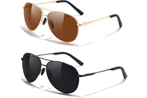 kunchu Pilot-Polarised-Sunglasses-Mens 2 Pack Black Sunglasses Womens UV400 Protection Sun Glasses Retro Classic Fashion Style Shades