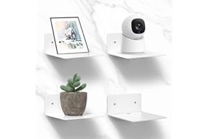 Qixora Mini Schweberegale, 4er Set Acryl Wandregal Klein, Kleines Regal Wand mit Kabelloch, Weiß Acryl Wandregale Set für Badezimmer,Wohnzimmer,Schlafzimmer,Küche Büro,2 Arten der Installation