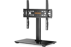 Perlegear Universal TV Stand for 32-60 Inch LCD/LED TVs, Table Top Swivel Tv Stands Holds 40 KG, Max VESA 400x400mm, with Tempered Glass Base & Wire Management