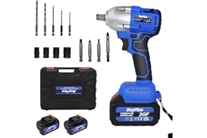 Qimu 21V Cordless Impact Wrench, 420N.m Max Torque, 2300 RPM, Brushless Motor, Variable Speed, 6.0Ah Battery & Charger, Reverse Brake Stop, For Car Repairs