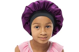 SENGTERM Satin Bonnet de Sommeil Elastique a Large Bande pour Dormir Bonnet Chapeau Soin des Cheveux pour Enfants Enfants