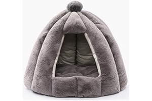 DHGTEP Cat Igloo Beds Fluffy Cat Cave Hooded Heated Bed Basket Cat Tent Caves & Houses Removable Washable Cushions for Cats/Cushion Bed for Cats (Color : Gray, Size : 56x56x48cm)