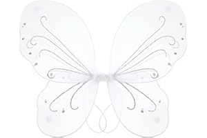 KASYAT Glitzer Schmetterling Fee Flügel Mittlere Größe Weiße Schmetterling Engel Glitzer Feenflügel Engel Mädchen Damen Verkleidung Kostüm für Kleine Mädchen 3-8 Jahre Alt (16,1 x 13,4 Zoll)