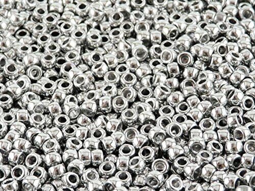 8/0 Matubo - 10 Grams (0,35 Ounces) (Approx 300 Pieces.) Pressed Czech Glass Beads, Seed Beads 3.1mm Color: Crystal Full Labrador (Silver Metallic)