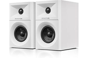 Sanyun SW203 4.0 Computer Speakers - 60W 4-Way DSP Control 3D Immersive Sound - 3" Carbon Fiber Woofer & 20mm Silk Dome Tweeter - 24bit DAC USB/Bluetooth 5.4/AUX - Studio-Grade Audio (Pair, White)